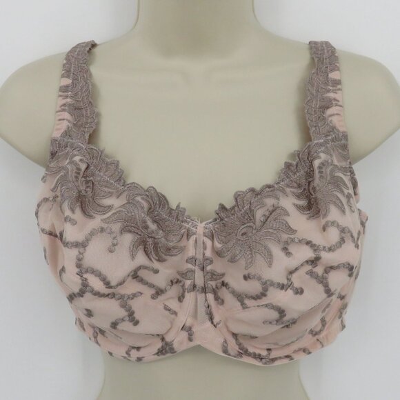 Modern Movement 38DD Pink Underwire Unlined Embroidered Mesh Bra Detailed Straps - Picture 12 of 12